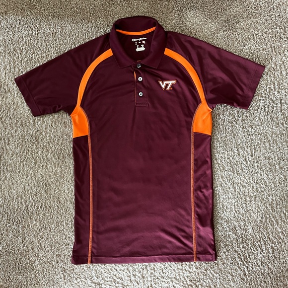 Champion Elite Polo Shirt NCAA Virginia Tech Hokies Mens Large S Maroon Orange - Picture 1 of 6
